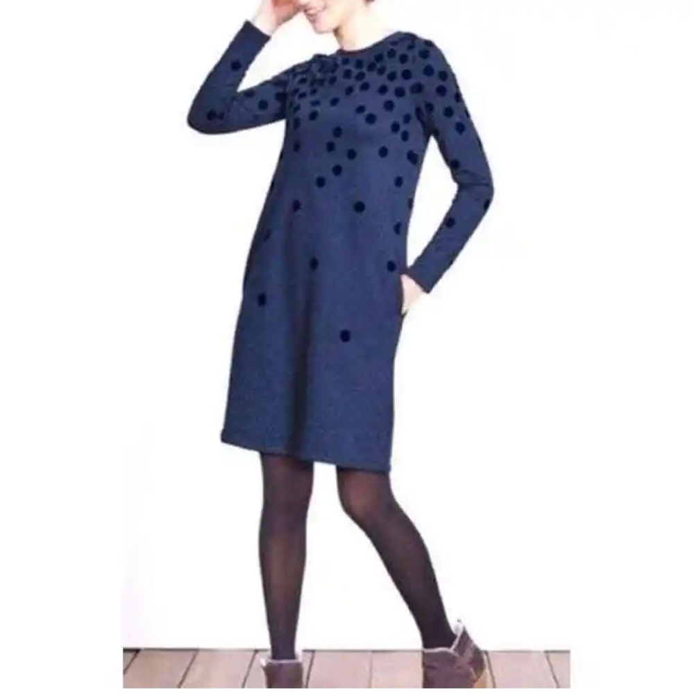 Boden flocked polka dot navy blue sweatshirt dress - 8